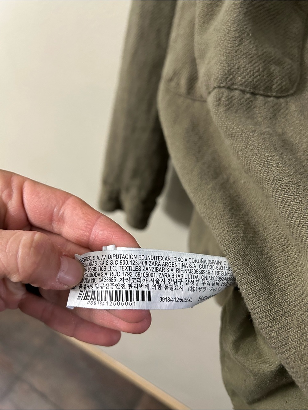 Zara Hooded Full Zip Olive Green Jacket Mens XL Cropped Long Sleeve Pockets - Picture 4 of 12